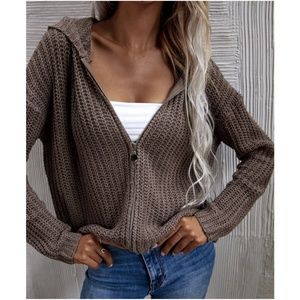 Brown Mocha Oversized Hoodie Cardigan Knit